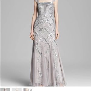 Andrianna Papell silver long beaded dress